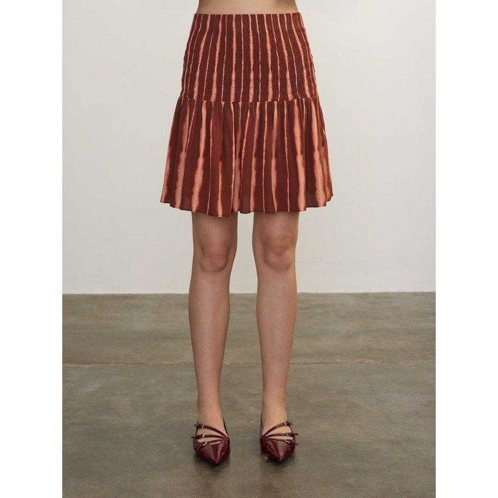 Margaret O'Leary Gemma Smocked Mini Skirt in Rust Tie-Dye‎ - Size S